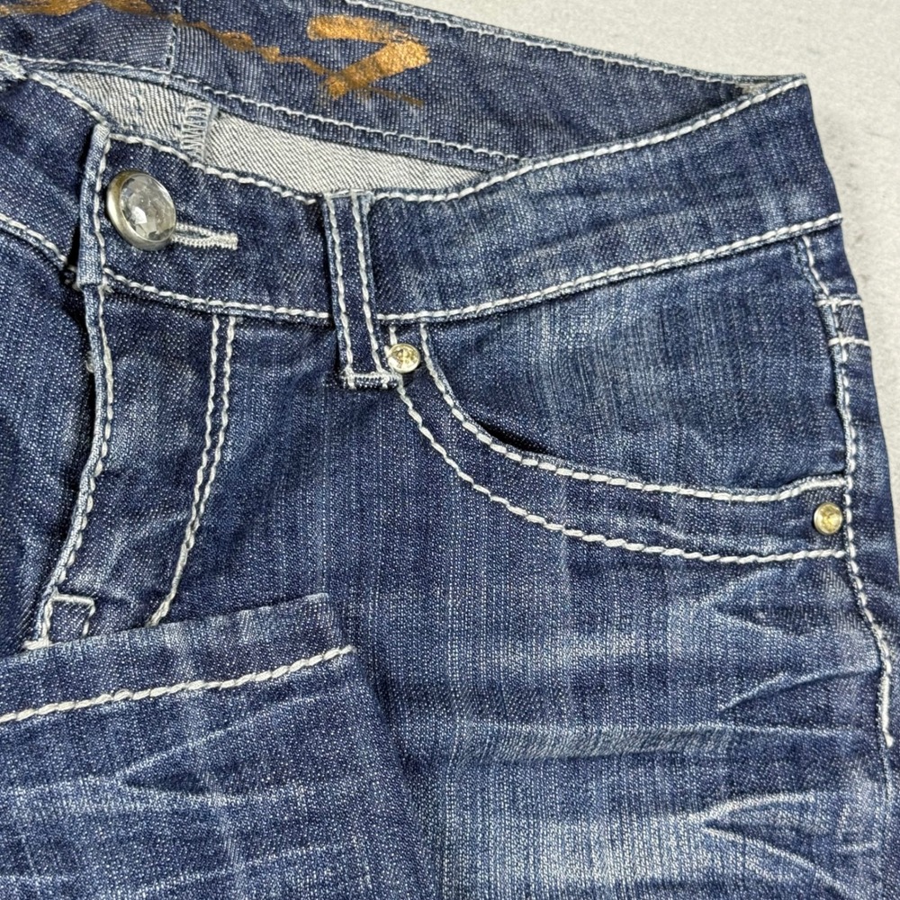 Seven7 Womens Skinny Jeans Dark Wash Contrast Stitch Rhinestone Denim Size 28